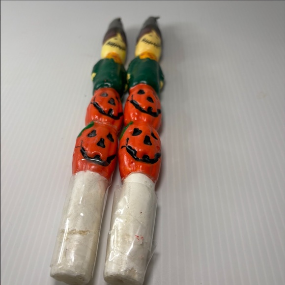 Vtg Halloween Candles Scarecrow w/pumpkins 10" Tapers 90's Pre-owned Unburned - Picture 2 of 11